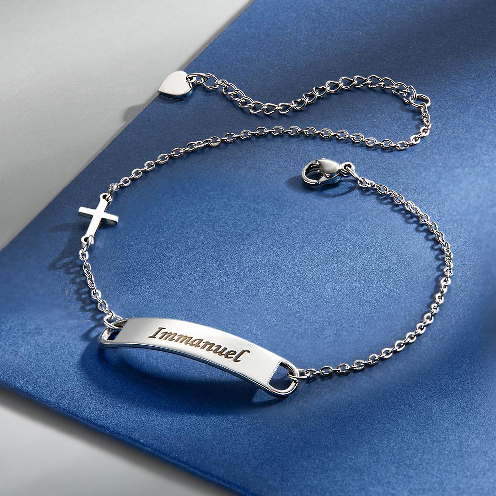 Bracelet Gravé Personnalisé, Croix Créative, Cadeaux Simples En Métal - soufeelfr
