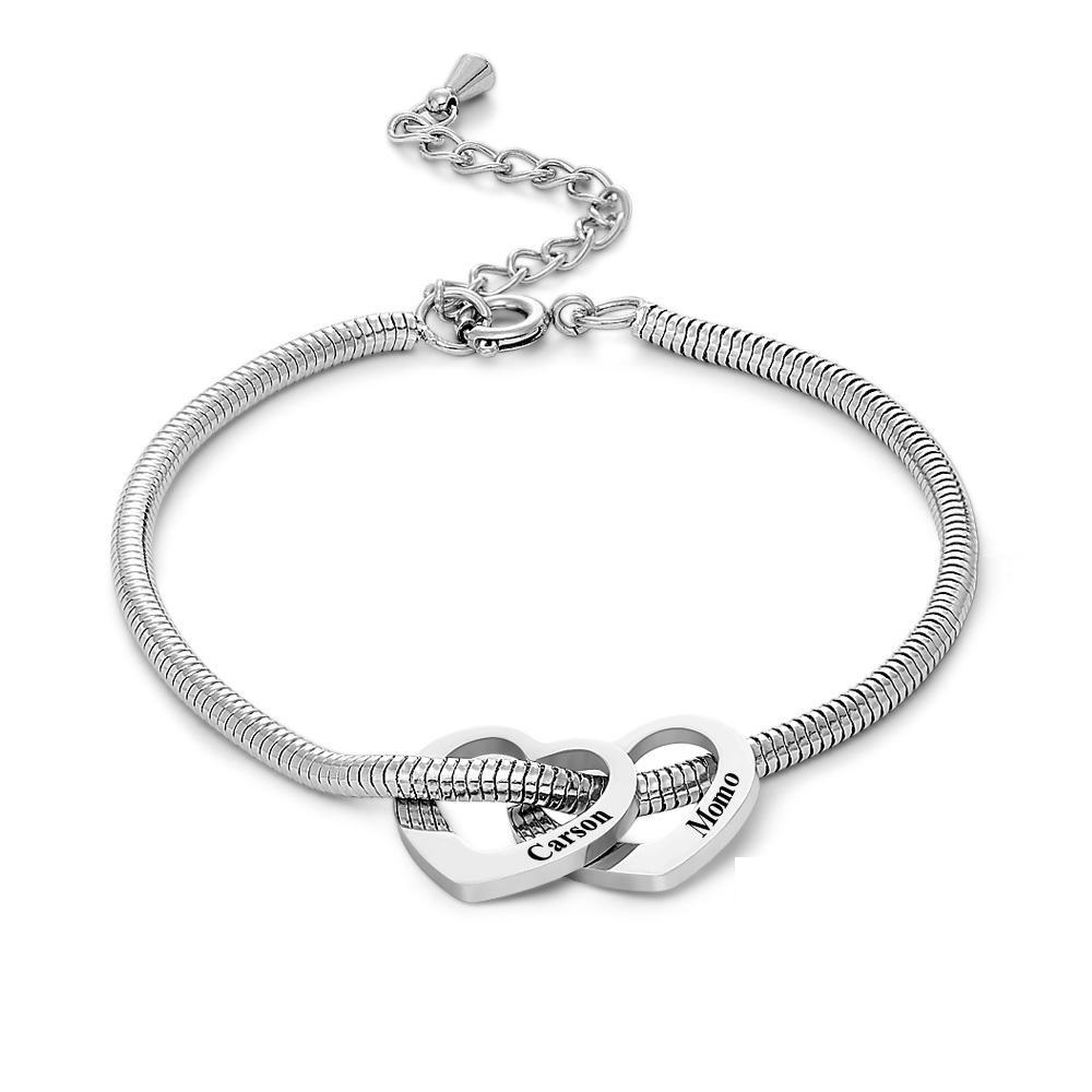 Bracelet Gravé Personnalisé, Nom Personnalisé Pour Maman Et Enfants, Breloques En Forme De Cœur, Cadeaux