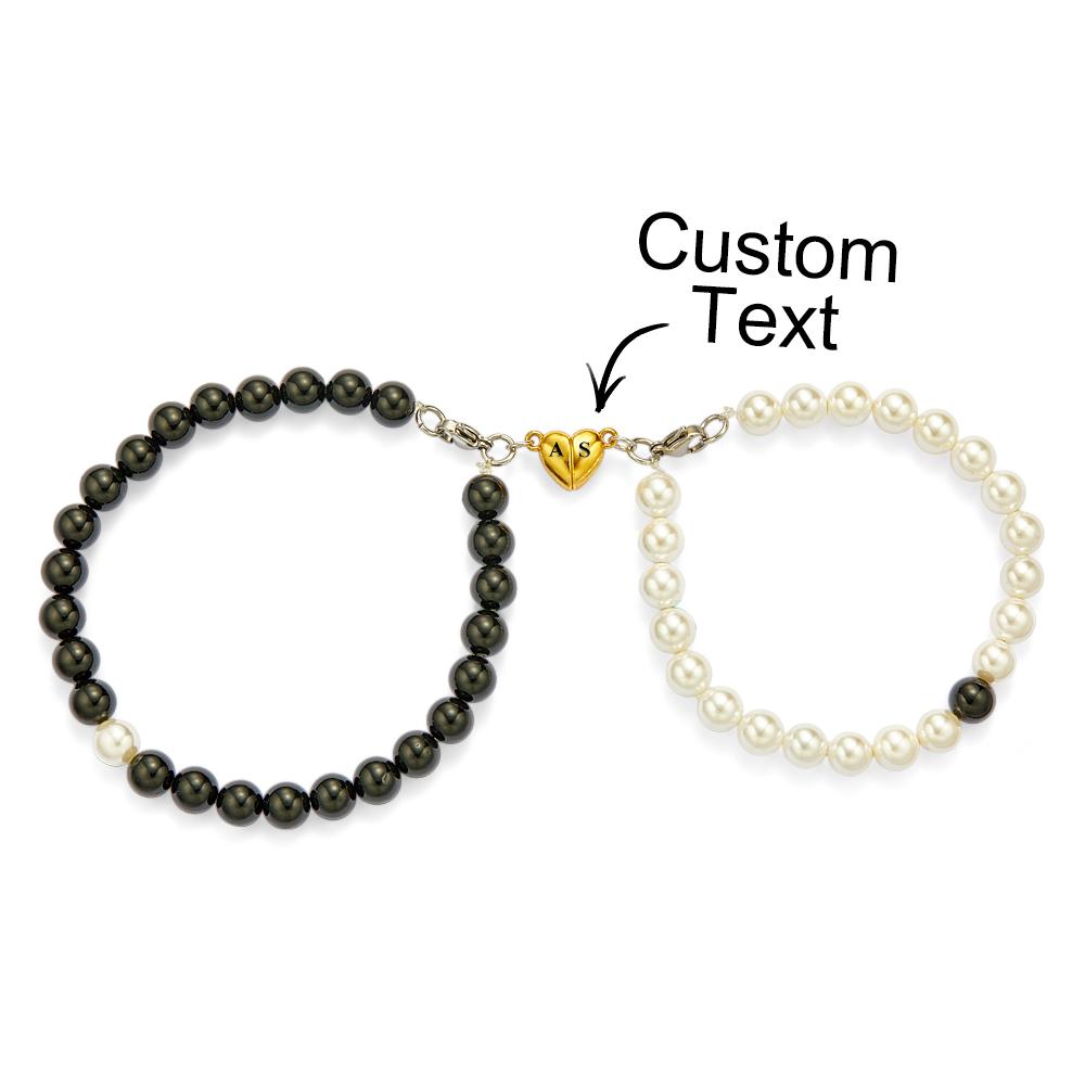 Bracelet Gravé Personnalisé Coeur Magnétique Correspondant Cadeaux De Couple - soufeelfr