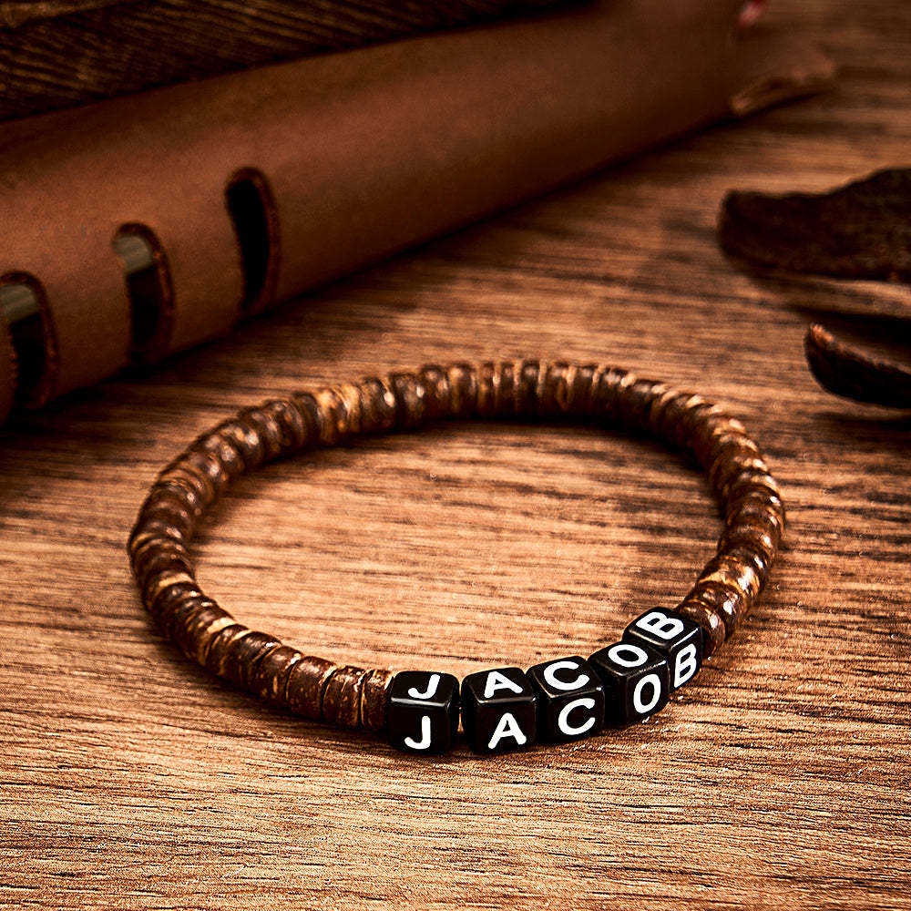 Bracelet Perlé En Bois Personnalisé Avec Nom Bracelet Rétro Cadeaux Pour Lui - soufeelfr