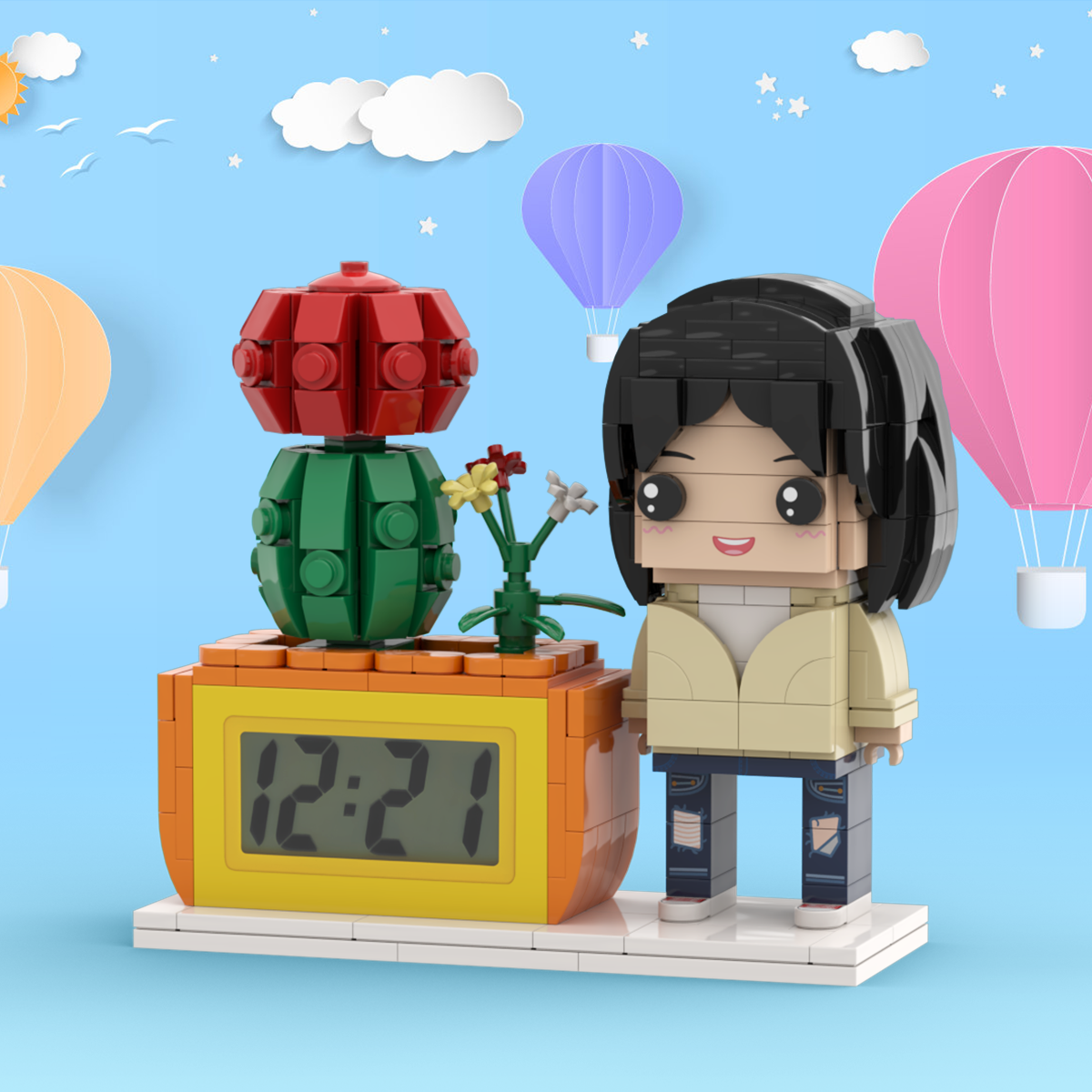 Cadeaux Pour Elle Horloge À Figurines En Brique Personnalisée Figurines Personnalisées Plante En Pot Et Horloge En Brique - soufeelfr