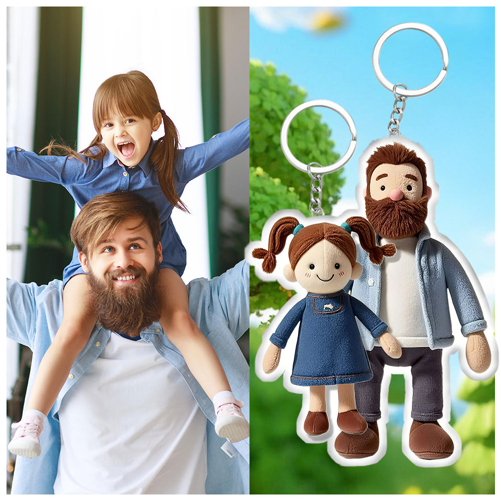 Porte-clés En Peluche Photo Personnalisé Porte-clés En Peluche Mini Me Cadeaux Père Et Fils - soufeelfr
