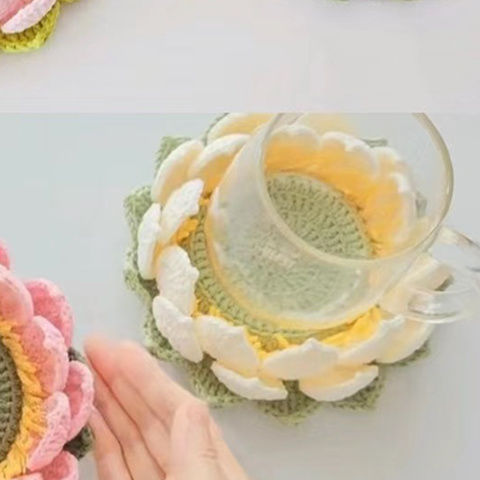Dessous De Verre En Tricot Motif Lotus, Kit De Crochet À Fleurs Tissé À La Main, Décoration, Cadeau Pour Elle - soufeelfr