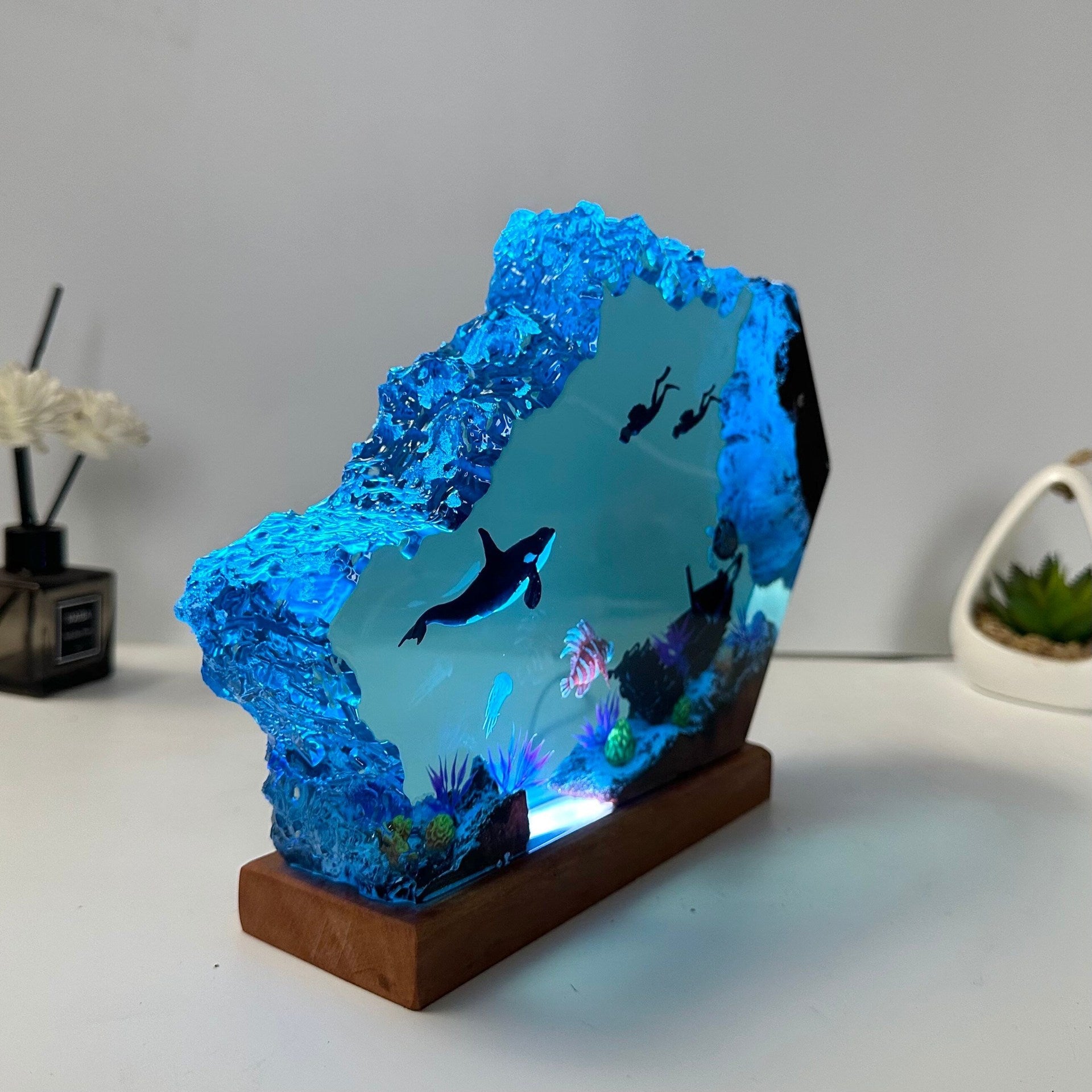 Lampe En Résine D’épaulard Orque Et Tortue De Mer Résine Époxy Et Meubles En Bois Faits À La Main Cadeau D’anniversaire Cadeau Unique - soufeelfr