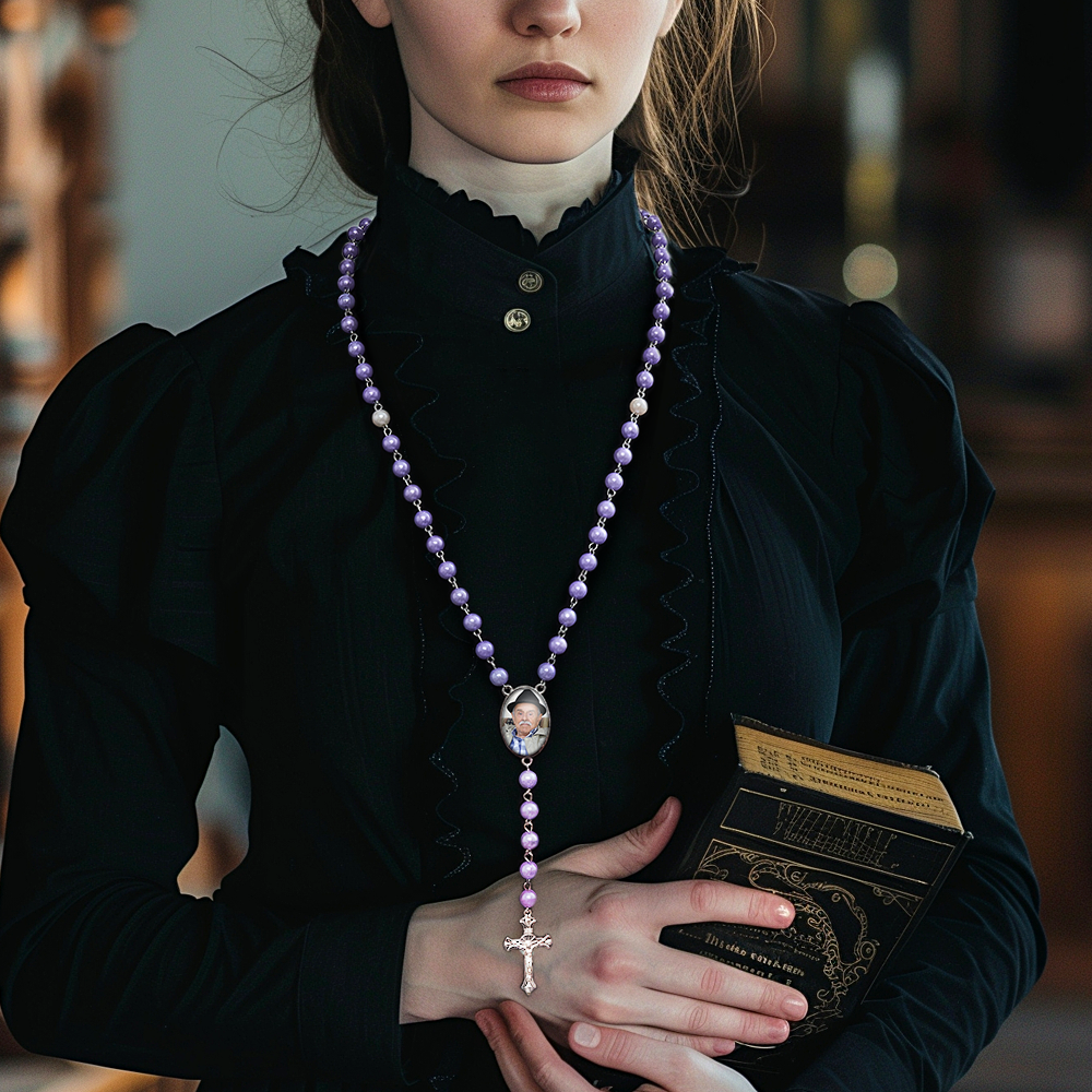 Chapelet Personnalisé En Perles, Collier Multicolore Avec Croix, Collier Personnalisé Avec Photo, Cadeau Commémoratif Pour Femmes