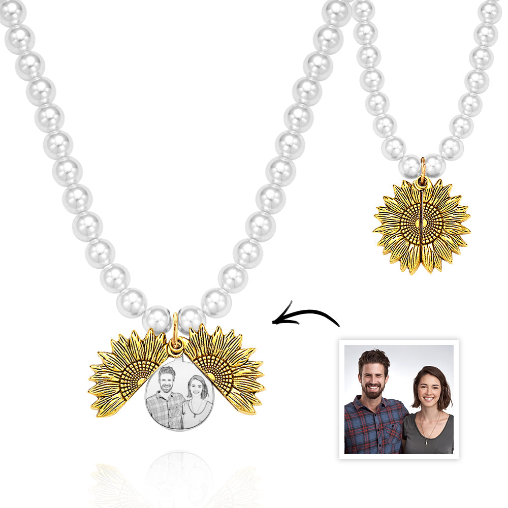 Collier Photo Personnalisé Vintage Fleur Perle Amour Cadeau - soufeelfr