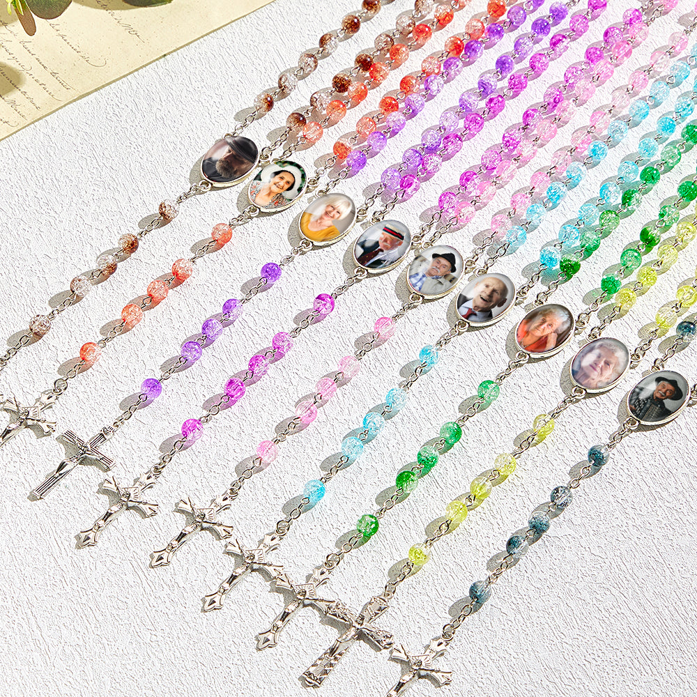 Collier Croix De Perles Chapelet Personnalisé Collier De Perles Explosion Acrylique Personnalisé Avec Photo - Soufeelfr