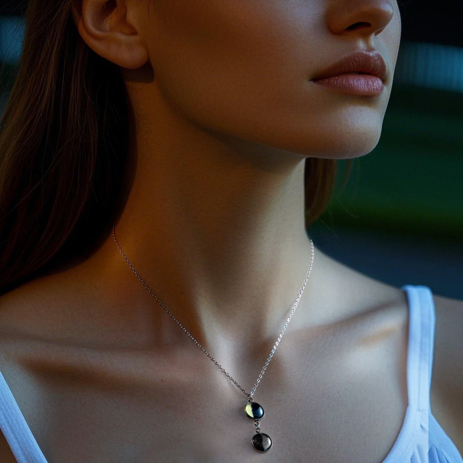 Collier Personnalisé Double Phase De Lune, Collier Lumineux, Cadeau Pour Elle - soufeelfr
