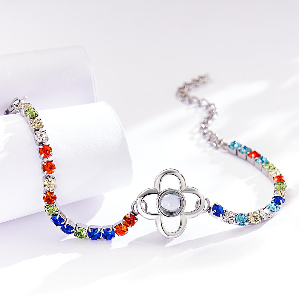 Bracelet De Projection De Photo Personnalisé, À La Mode, Tous Les Diamants, Trèfle À Quatre Feuilles, Breloque, Cadeaux Pour Elle - soufeelfr