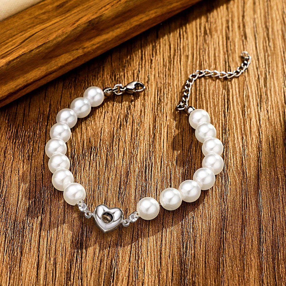 Bracelet De Projection Personnalisé Chaîne De Perles Coeur Fille Cadeau - soufeelfr