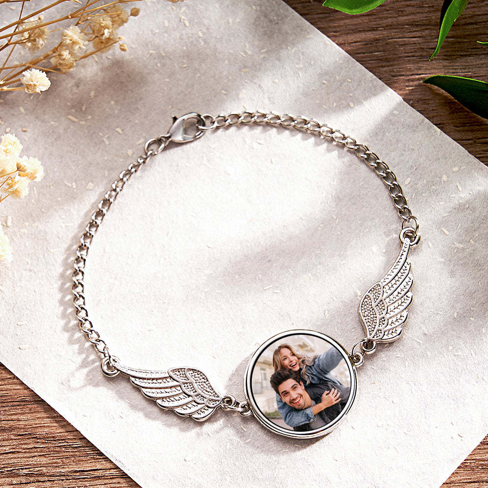 Bracelet Photo Personnalisé Avec Ailes D'ange Magnifiques, Cadeaux Pour Femmes - soufeelfr