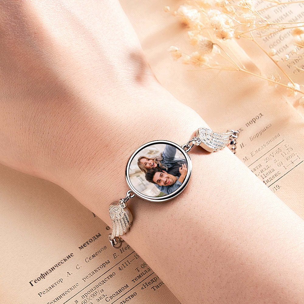 Bracelet Photo Personnalisé Avec Ailes D'ange Magnifiques, Cadeaux Pour Femmes - soufeelfr