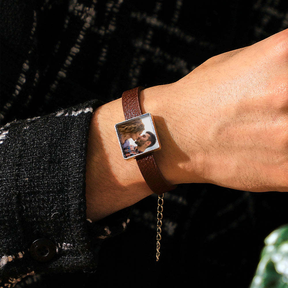 Bracelet En Cuir Avec Photo Personnalisée, Accessoire De Bracelet À La Mode Pour Hommes - soufeelfr