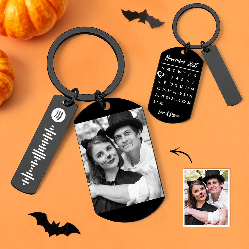 Porte-clés Personnalisé Avec Calendrier Spotify, Image Et Code Musical, Photo De Couple, Cadeaux D'halloween - soufeelfr