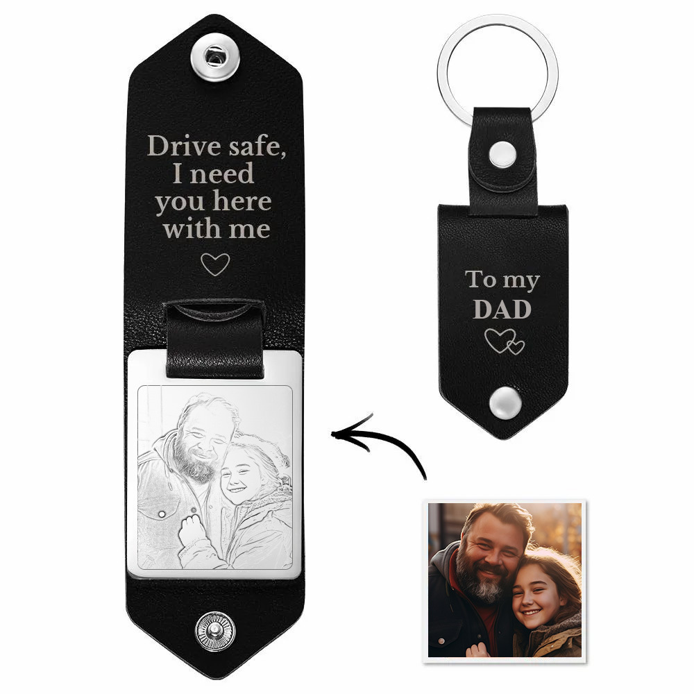 Porte-clés En Cuir Personnalisé Pour Conduire En Toute Sécurité, Avec Photo Personnalisée, Cadeaux D'anniversaire Pour Père - soufeelfr