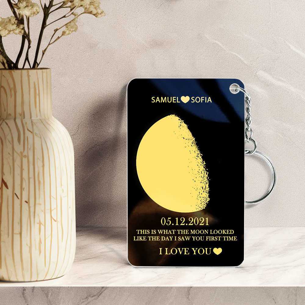 Porte-clés En Acrylique Personnalisé Avec Phases De Lune Et Noms, Avec Texte, Cadeaux De Saint-valentin Pour Elle