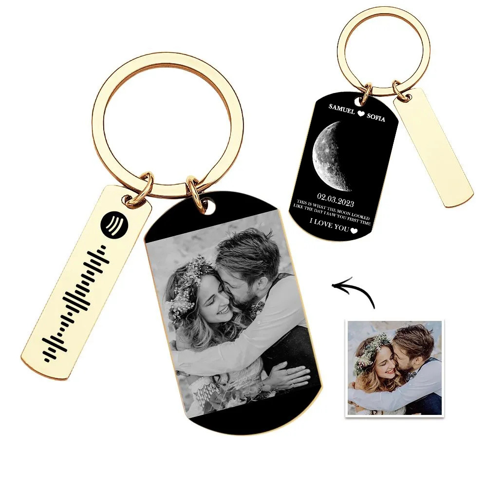 Porte-clés Personnalisé Avec Étiquette De Phase De Lune, Spotify Personnalisé, Image Et Musique, Code De Chanson, Porte-clés Photo Pour Couples, Cadeau De Saint-valentin - soufeelfr