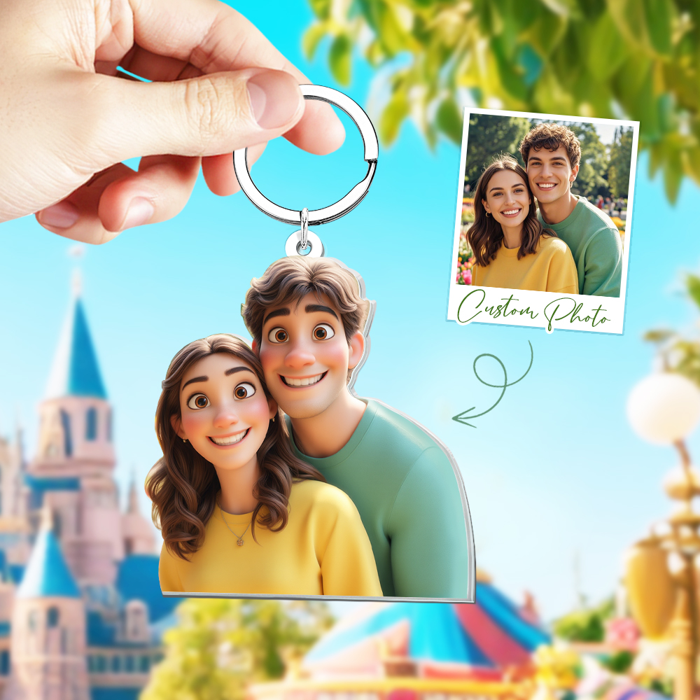Porte-clés Photo Personnalisé Style Dessin Animé, Porte-clés En Acier Titane, Cadeaux Commémoratifs Pour Couples - soufeelfr