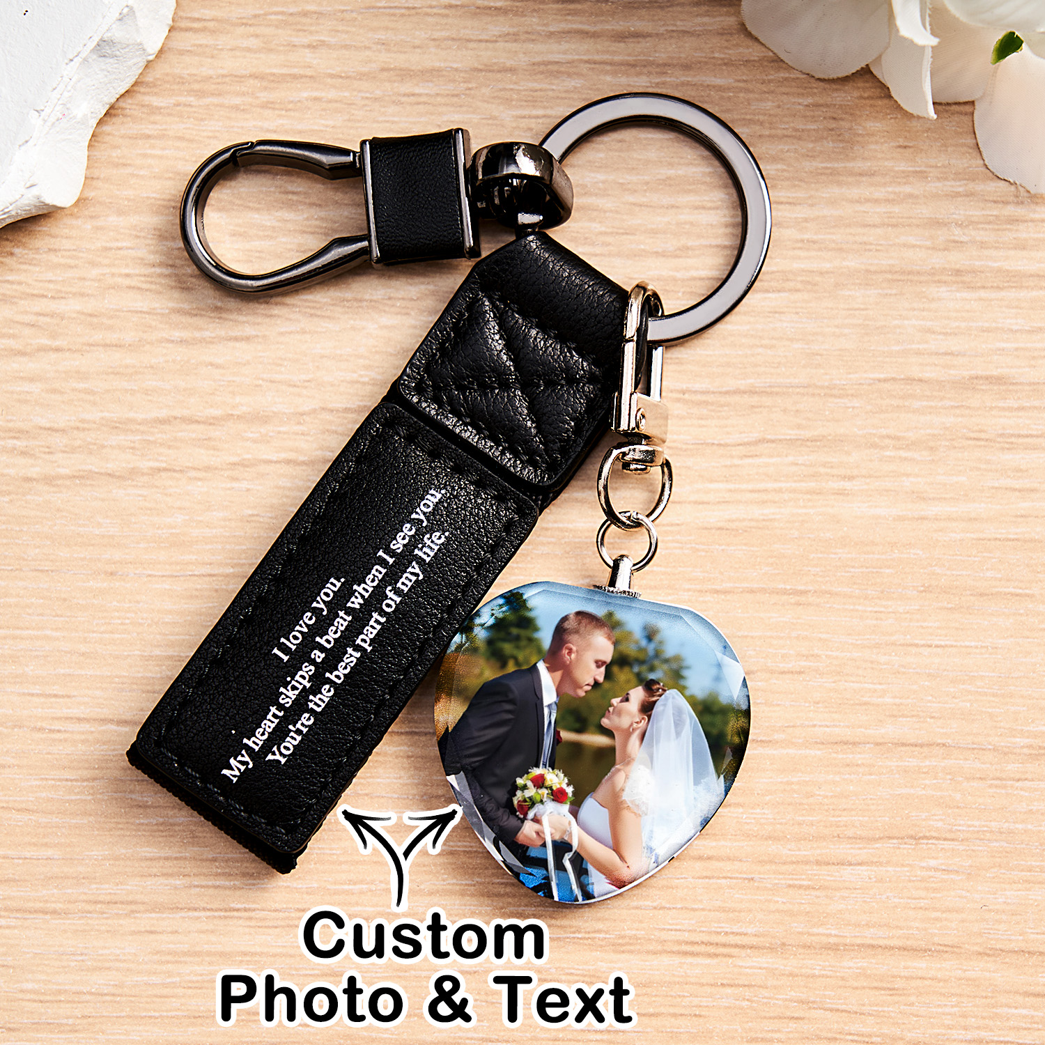 Porte-clés Photo Double Face Personnalisé En Cristal, Porte-clés En Cuir Gravé, Cadeaux Pour Elle, Cadeaux De Mariage - soufeelfr