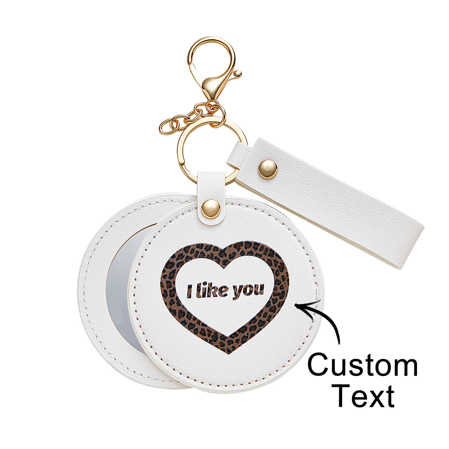 Porte-clés Gravé En Cuir Avec Miroir De Maquillage, Porte-clés Gravé Avec Pendentif Miroir, Cadeau D'anniversaire - soufeelfr
