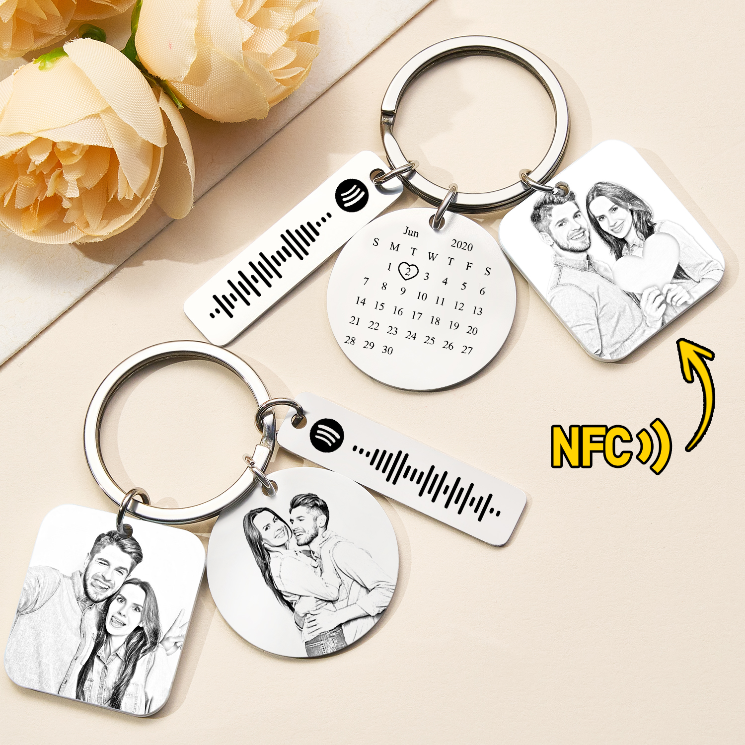 Porte-clés Spotify Personnalisé Avec Calendrier Photo Nfc, Chanson Personnalisée, Cadeau Pour Amoureux - soufeelfr