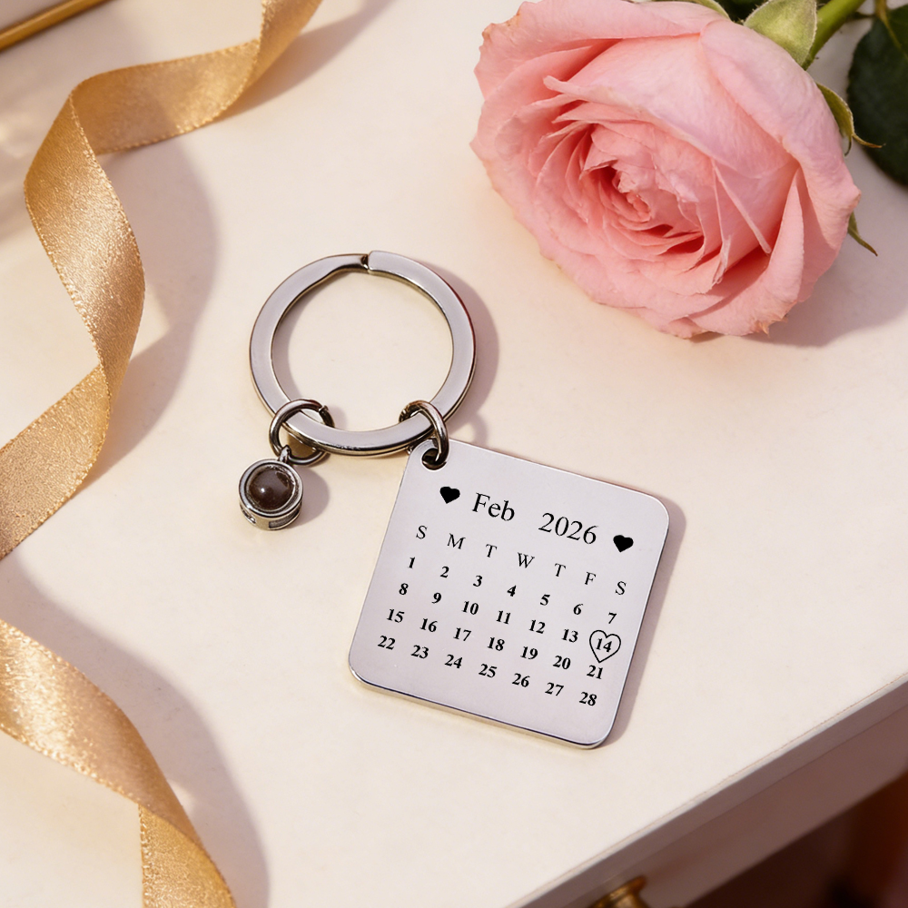 Porte-clés Carré Commémoratif Avec Calendrier Photo Personnalisé Et Projection, Cadeau De Noël Pour Couple - soufeelfr