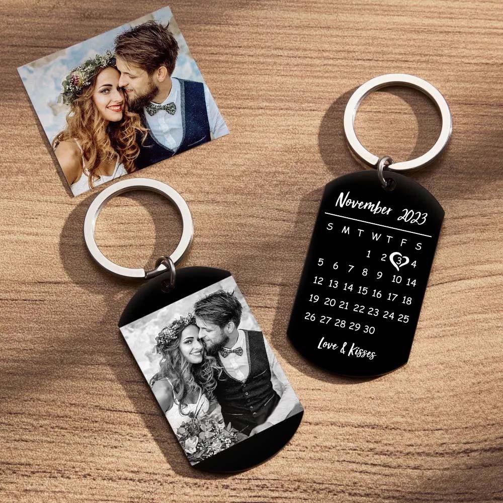 Porte-clés Personnalisé Calendrier Photo Porte-clés Étiquette Porte-clés Cadeau Pour Les Couples Nouvellement Mariés