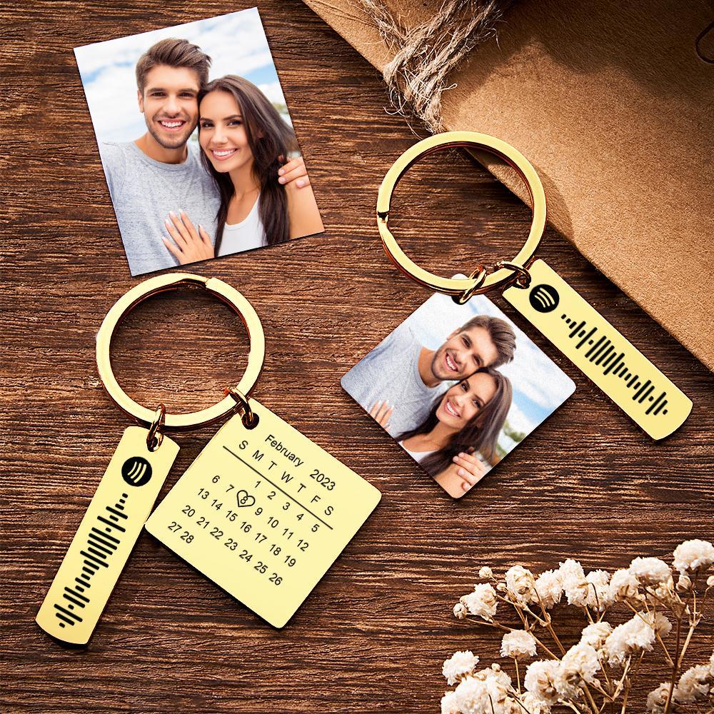 Porte-clés Avec Calendrier Personnalisé, Jour Spécial, Photo Importante, Cœur, Carré, Cercle, Code Musical, Porte-clés En Métal, Cadeau D'anniversaire - soufeelfr