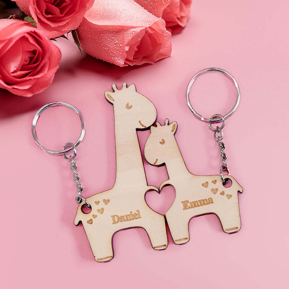 Porte-clés Personnalisé Assorti Pour Couple, Girafes, Cadeaux De Saint-valentin Pour Amoureux - soufeelfr