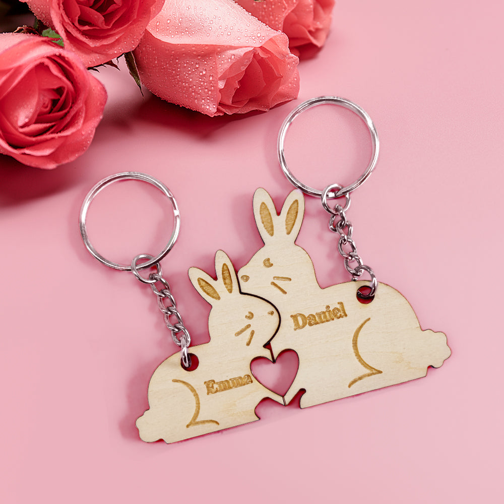 Porte-clés Personnalisé Assorti Pour Couple, Lapins, Cadeaux De Saint-valentin Pour Amoureux - soufeelfr