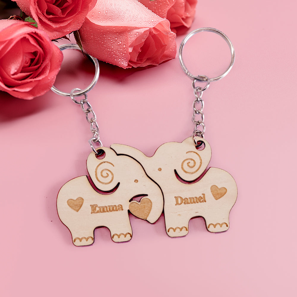 Porte-clés Personnalisé Assorti Pour Couple, Éléphants, Cadeaux De Saint-valentin Pour Amoureux - soufeelfr