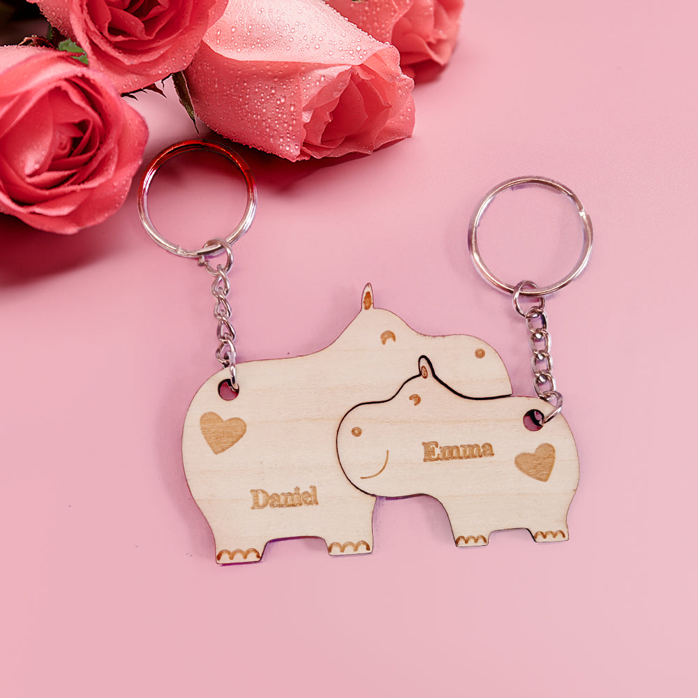 Porte-clés Personnalisé Assorti Pour Couple, Hippopotame, Cadeaux De Saint-valentin Pour Amoureux - soufeelfr