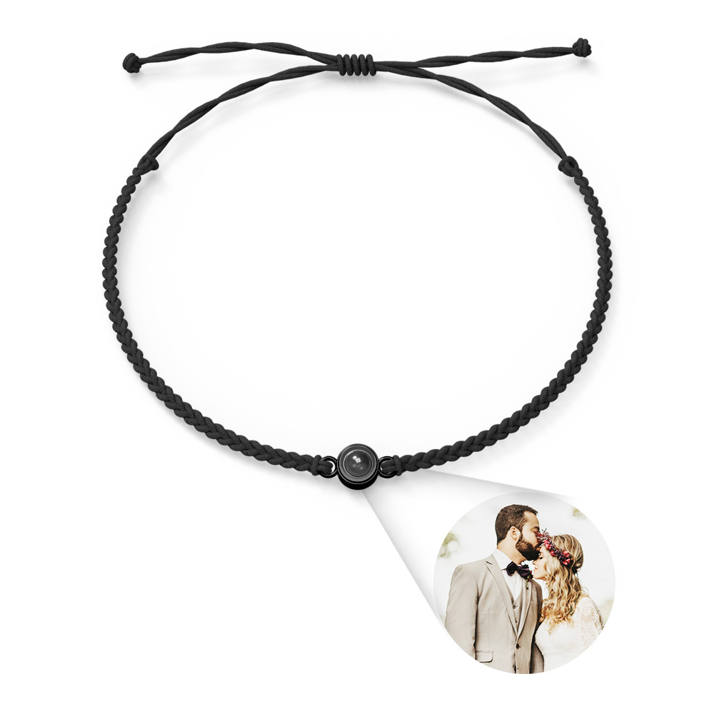 Cadeau Personnalisé De Bracelet De Corde Noire Tressée De Bracelet De Couple De Projection De Photo Pour Des Amants