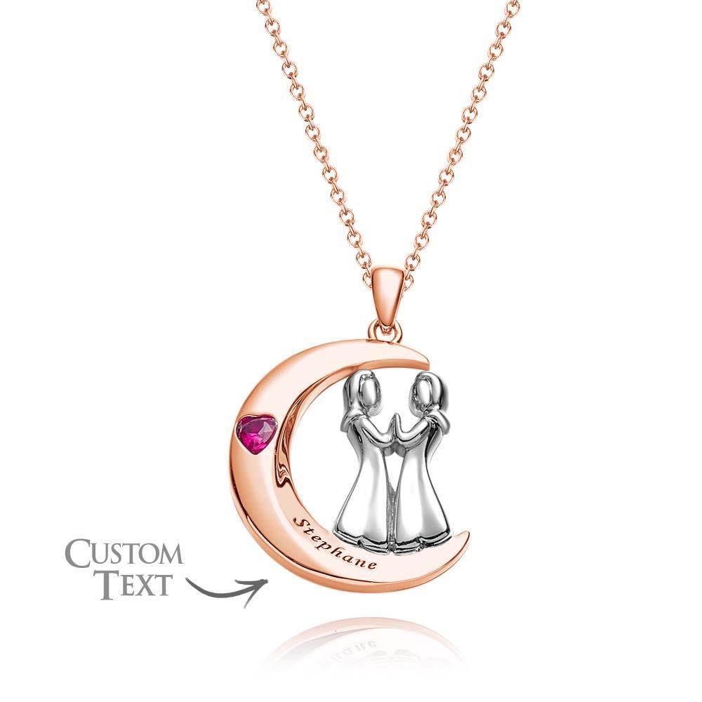 Collier Personnalisé Avec Pierre De Naissance En Forme De Cœur, Lune Gravée, Bijoux Doux Pour Filles, Pour Amis - soufeelfr