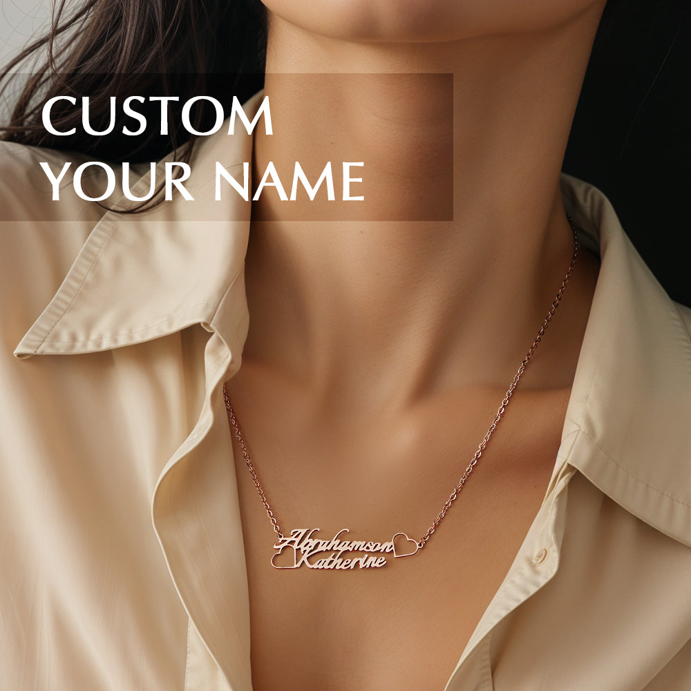 Collier Prénom Personnalisé Avec Deux Cœurs D'amour, Cadeau De Mariage Pour La Mariée - soufeelfr