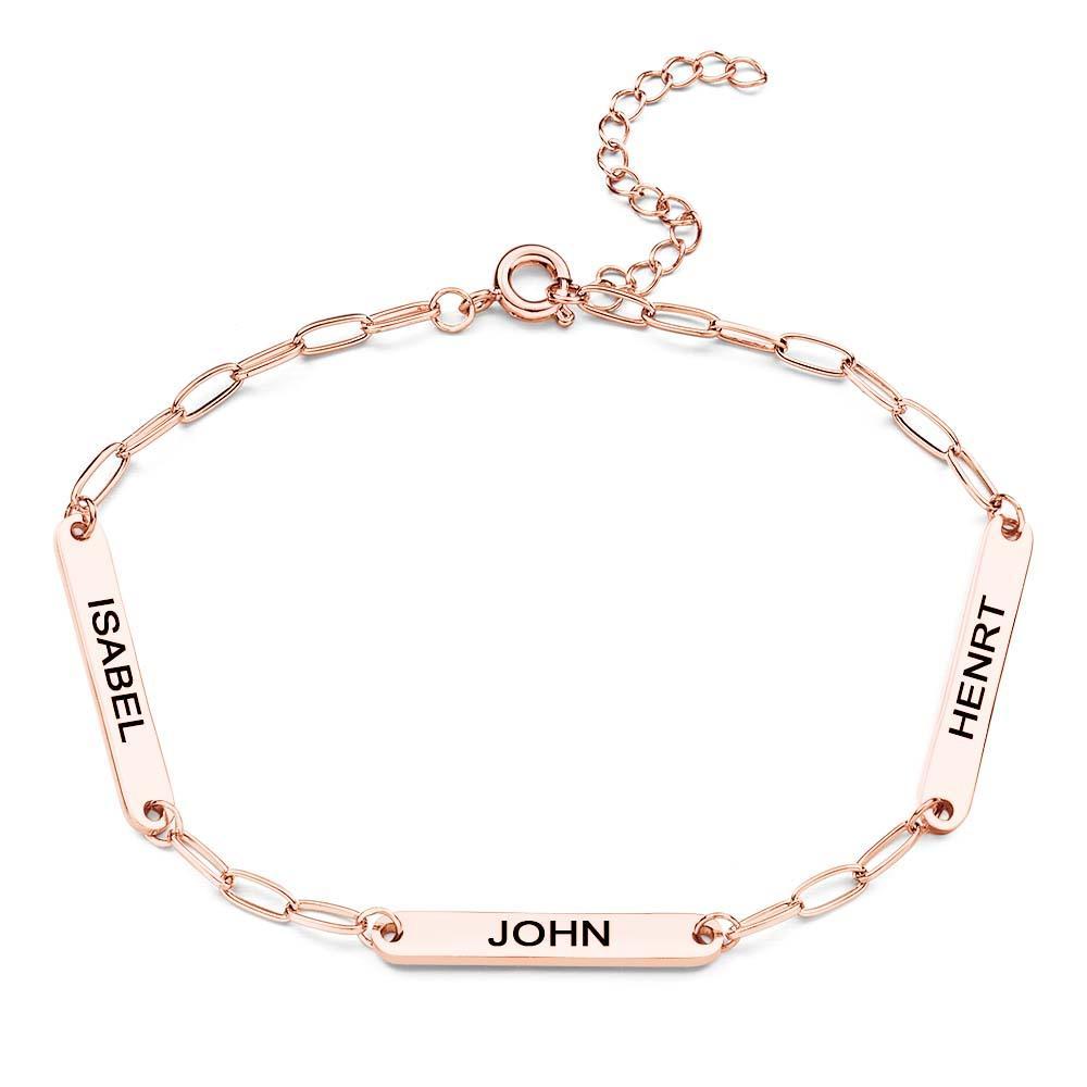 Mini Bracelet Personnalisé Avec Barre De Nom, Bracelet À Breloques Gravé Minimaliste Avec Une Chaîne À Trombone Délicate, Cadeau Pour Nouvelle Maman - soufeelfr