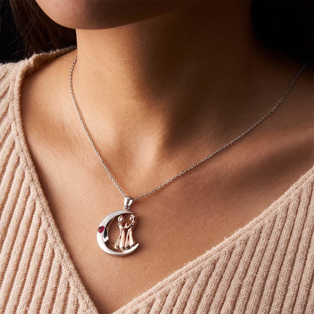 Collier Personnalisé Avec Pierre De Naissance En Forme De Cœur, Lune Gravée, Bijoux Doux Pour Filles, Pour Amis - soufeelfr