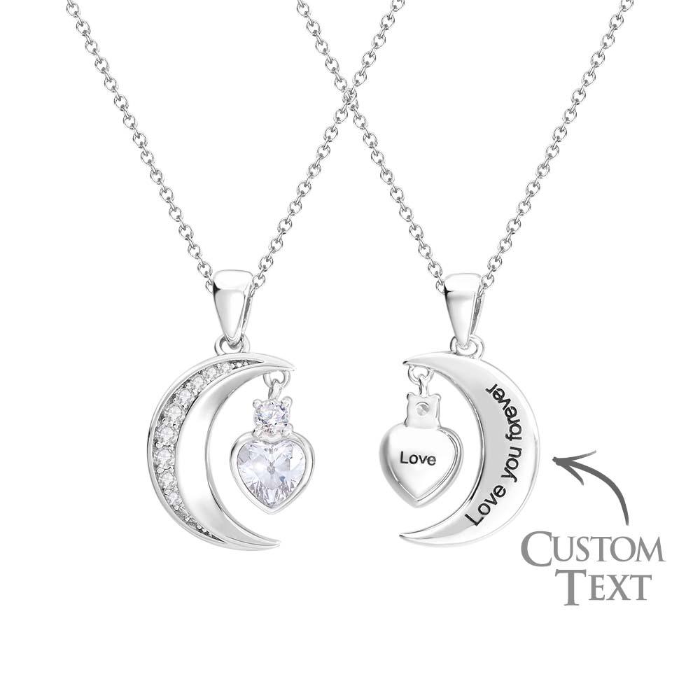 Collier De Lune En Zircon Gravable Avec Pendentif En Pierre De Naissance En Forme De Cœur, Bijoux Cadeaux Pour Elle - soufeelfr