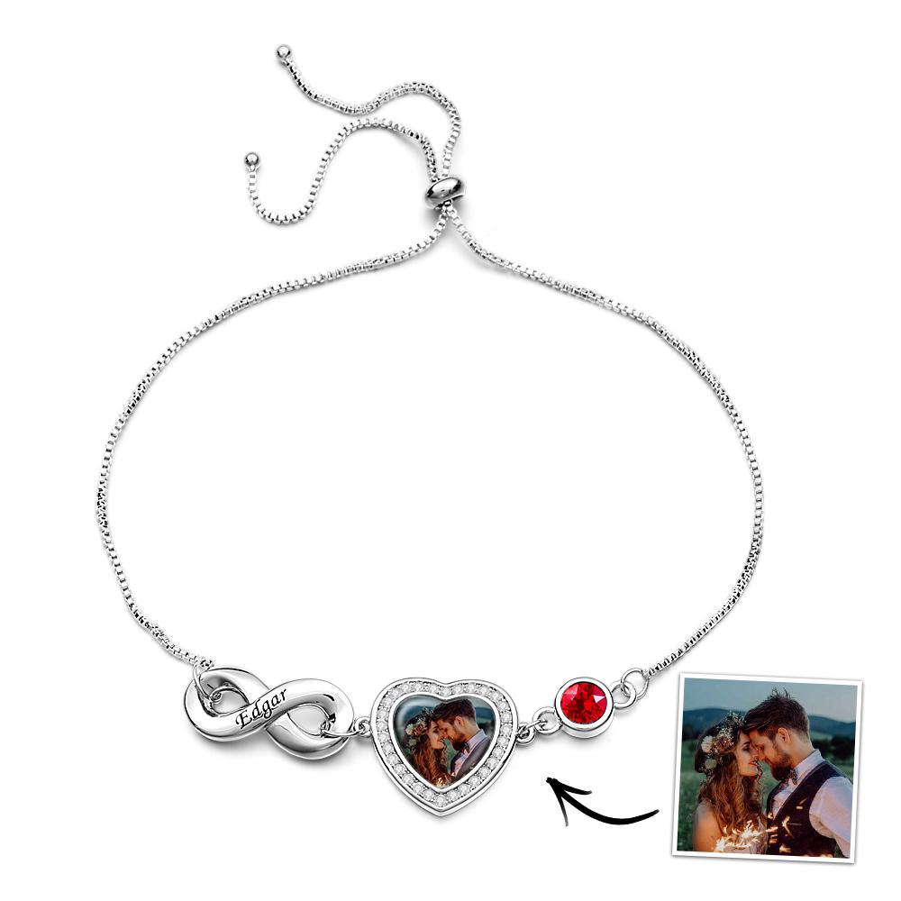 Bracelet Avec Pierre De Naissance Avec Photo Personnalisée, Avec Texte Réglable, Cadeaux Pour Femmes - soufeelfr