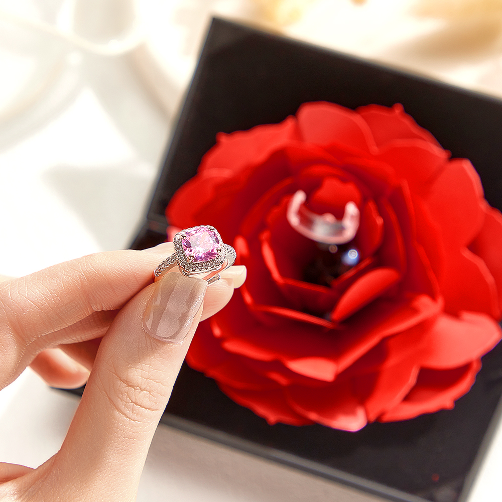 Bague De Fiançailles Bague Réglable Avec Boîte-cadeau De Fleurs Meilleurs Cadeaux De Bijoux De Saint-valentin Pour Elle - soufeelfr