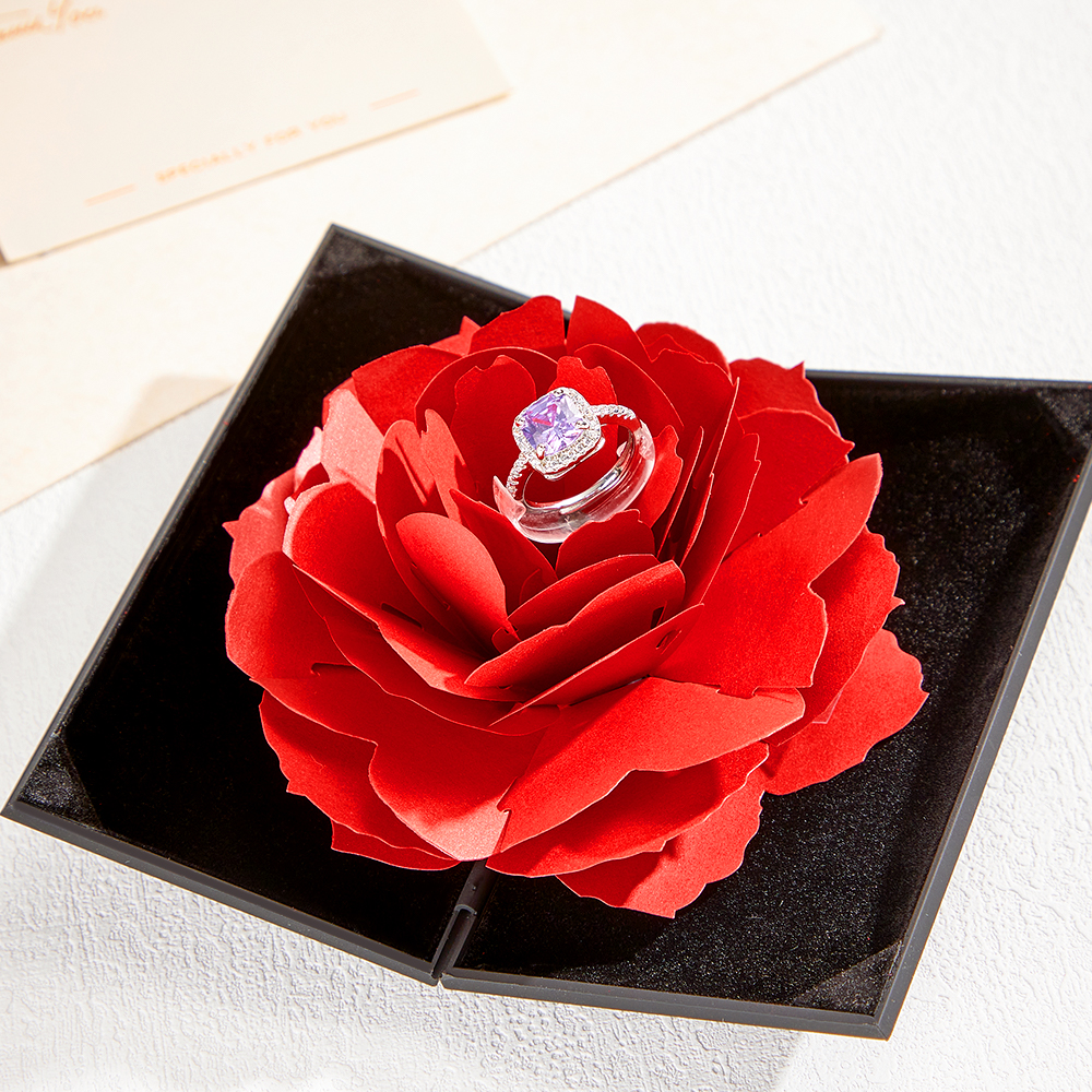 Bague De Fiançailles Bague Réglable Avec Boîte-cadeau De Fleurs Meilleurs Cadeaux De Bijoux De Saint-valentin Pour Elle - soufeelfr