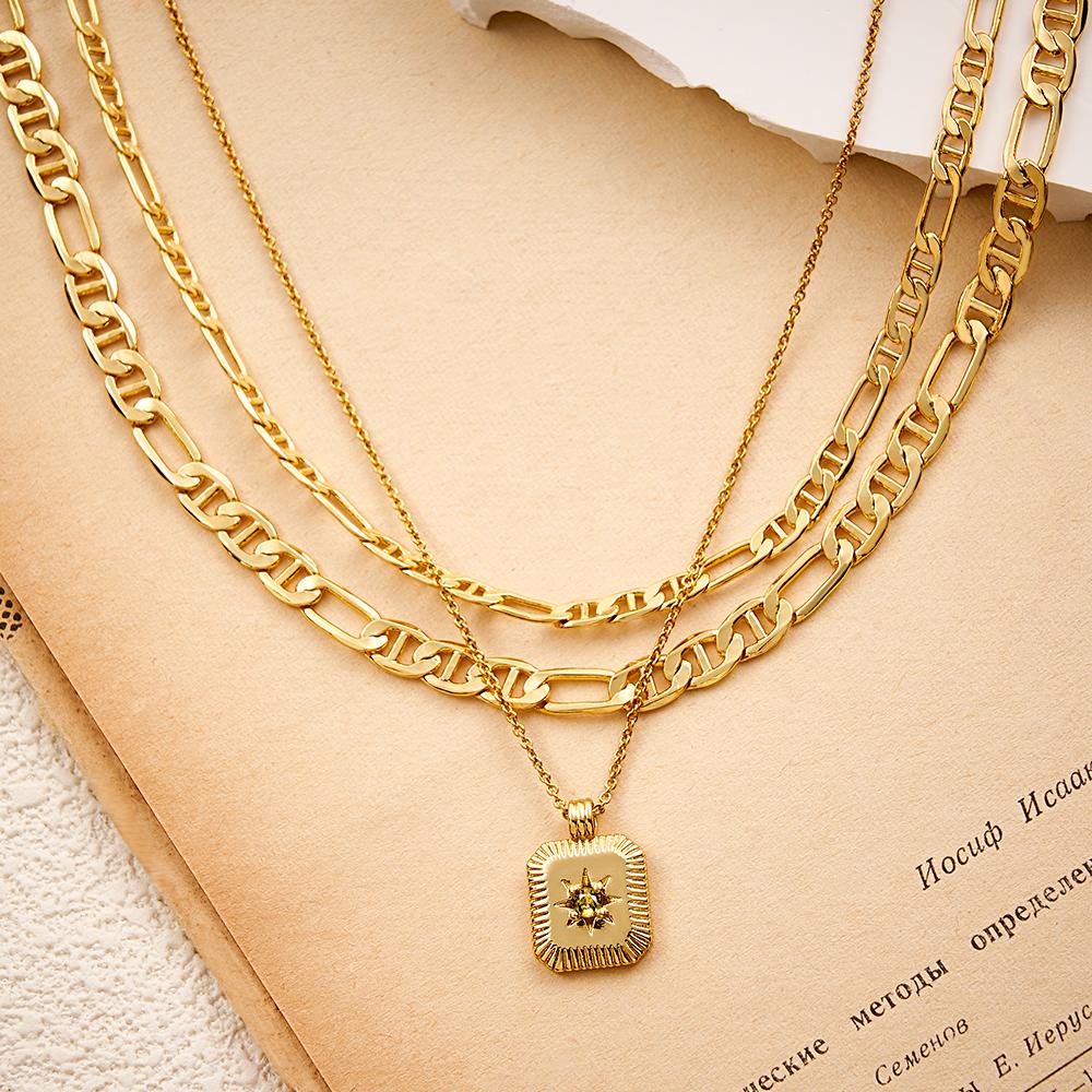 Collier Personnalisé En Couches Collier Pendentif Star Ridge Avec Pierre De Naissance - soufeelfr
