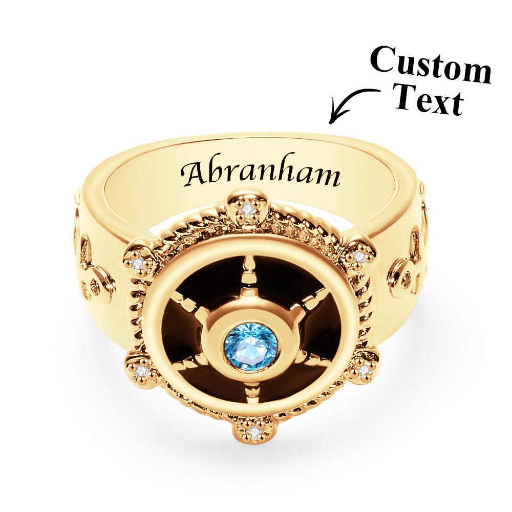 Bague De Gouvernail De Bateau Gravable Avec Diamant, Bague Rétro Unique, Cadeau Pour Lui - soufeelfr