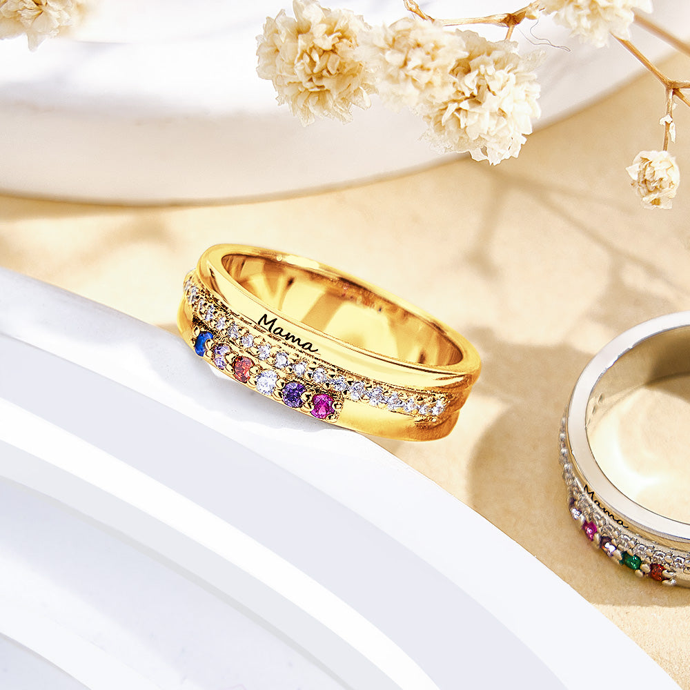 Bague De Pierres De Naissance Personnalisée Avec Texte Gravé, Bijoux, Cadeau D'anniversaire Pour Elle - soufeelfr