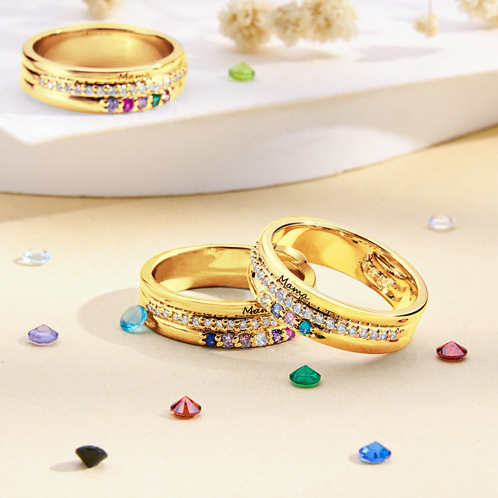 Bague De Pierres De Naissance Personnalisée Avec Texte Gravé, Bijoux, Cadeau D'anniversaire Pour Elle - soufeelfr