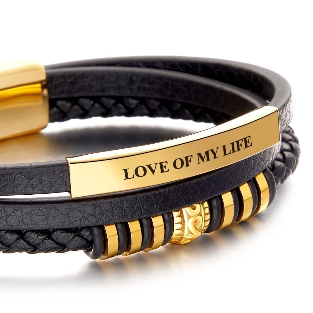 Bracelet En Cuir Pour Homme « Shine » En Noir Fermoir Magnétique En Acier Inoxydable En Argent Et Or - soufeelfr