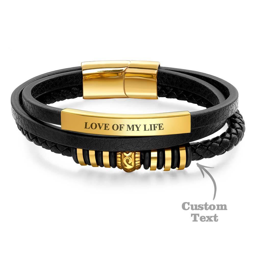 Bracelet En Cuir Pour Homme « Shine » En Noir Fermoir Magnétique En Acier Inoxydable En Argent Et Or - soufeelfr
