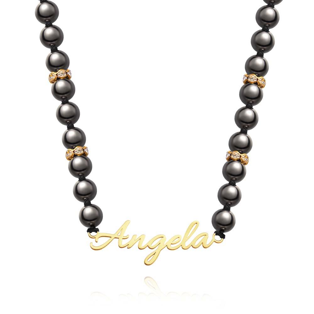 Collier De Perles Noires Avec Nom Personnalisé, Bijoux Simples, Cadeaux Pour Elle - soufeelfr