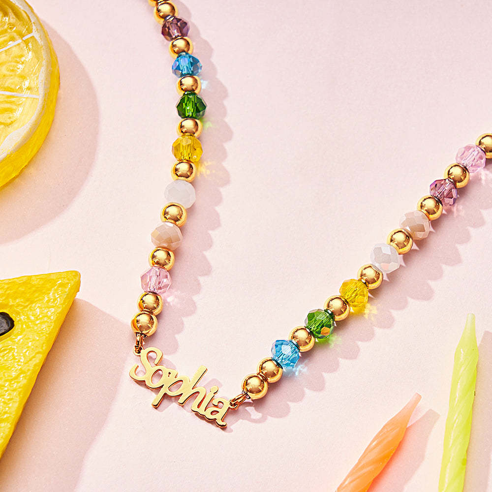 Collier Personnalisé Avec Nom De Perles Arc-en-ciel, Collier Coloré À La Mode D'été Pour Enfants - soufeelfr