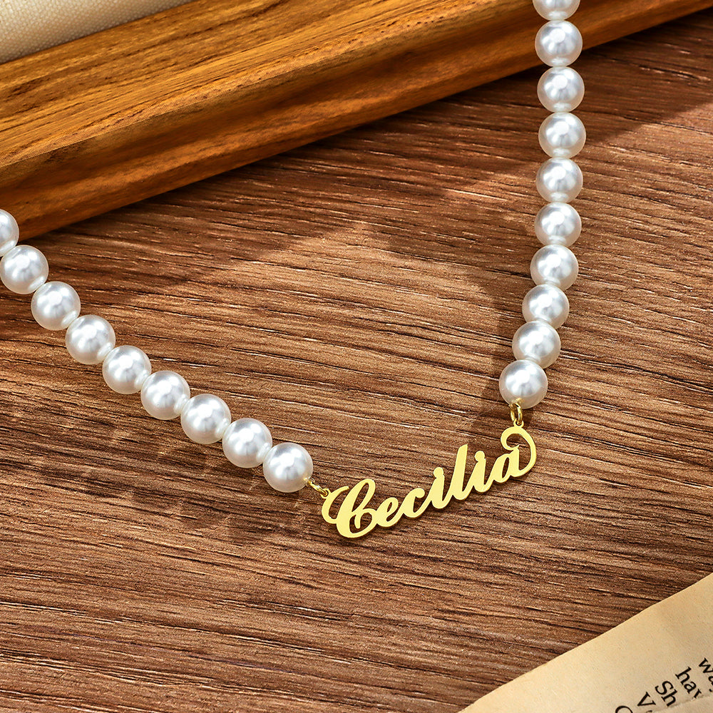 Collier Avec Nom Personnalisé, Perle, Cadeau Romantique Classique - soufeelfr